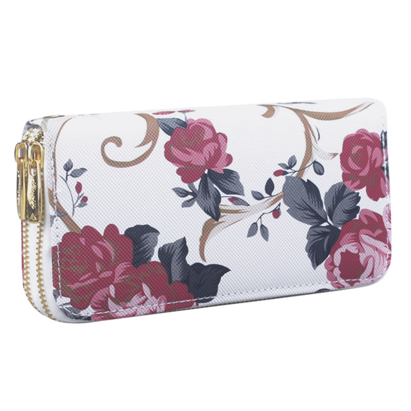 Rose Floral Double Zipper Clutch Wallet - Picture 2 of 3